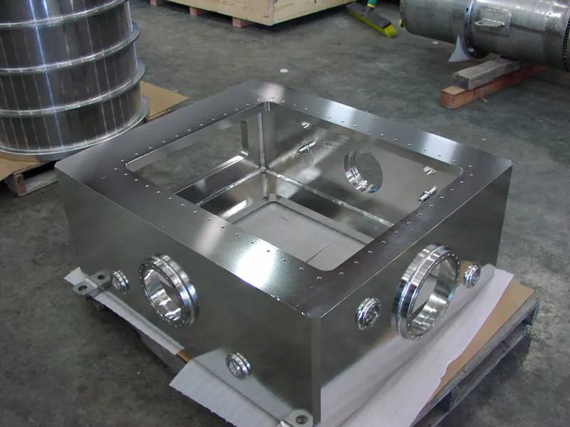 Electropolished stainless steel vacuum chamber for semiconductor equipment, finished at Harrison Electropolishing in Houston